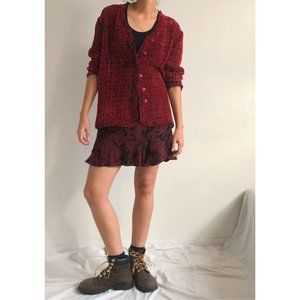 vintage ruffle burgundy velvet cardigan